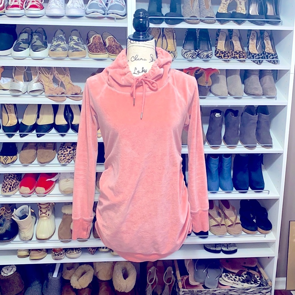 Adorable blush cowl neck maternity sweatshirt